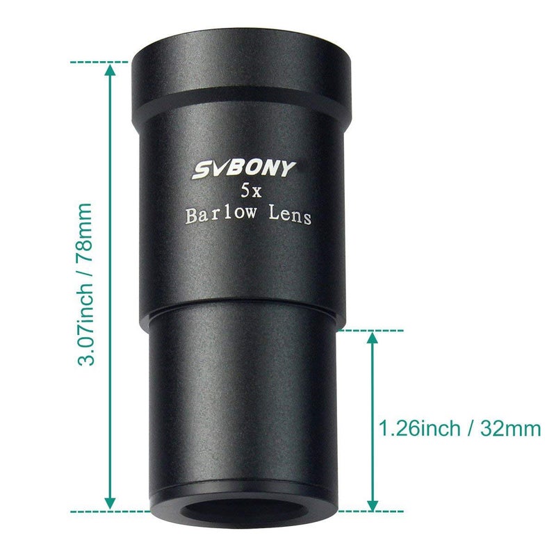 SVBONY Telescope Barlow Lens 5X, 1.25 Inch Telescope Accessory, Fully Multi Coated Broadband Green Film Barlow Lens 5X for Astronomy & Astrophotography - Image 2